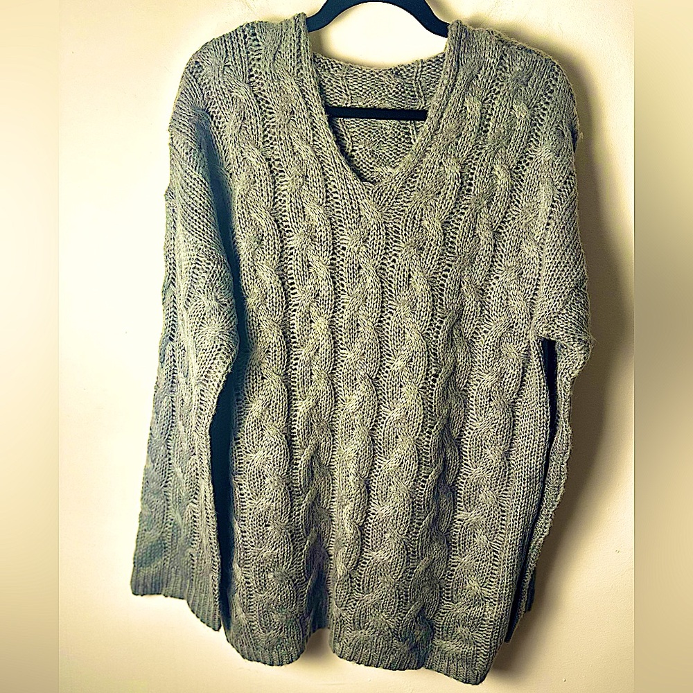 Women’s Oversized Pale Green Cable Knit Hoodie Sweater Plus Size XXL